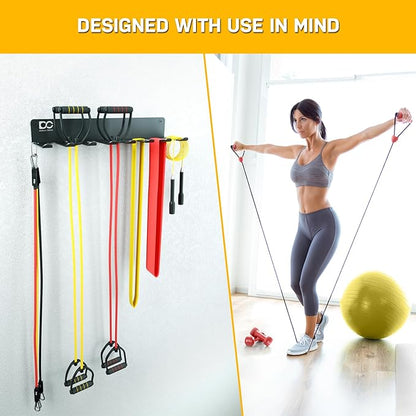 Double Circle Gym Equipment Storage Rack - Multi Purpose Gym Equipment Wall Rack Hanger for Pro Home Gym Storage for Exercise Bands, Barbell Bar, Jump Ropes, Chains, Lifting Belts (17" - Hooks)