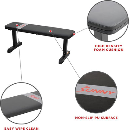 Sunny Health & Fitness Flat Weight Bench Optional