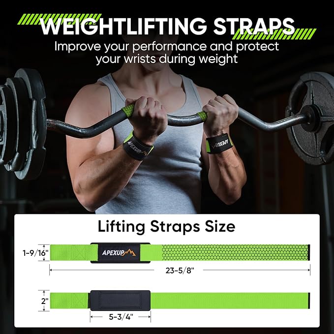 APEXUP Weight Lifting Straps for Weightlifting, Lifting Wrist Straps Gym, Deadlift Straps, Anti Slip Silicone and Neoprene Padded Weightlifting Straps Men Women Powerlifting, Strength Training
