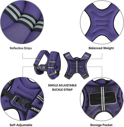 APEXUP Weighted Vest with 5lbs/10lbs/15lbs/20lbs/25lbs/30lbs Weights and Reflective Stripe, Weight Vest Men Women for Workout, Strength Training, Running