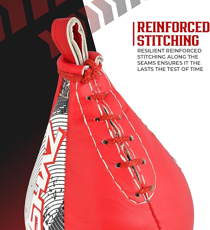 SHAZ Skin-Tec Leather Boxing Speed Bag with Swivel Punching Training Speedbag MMA Muay Thai Punch Speed Ball with Hanging Swivel Mount Dodge Striking Speedball