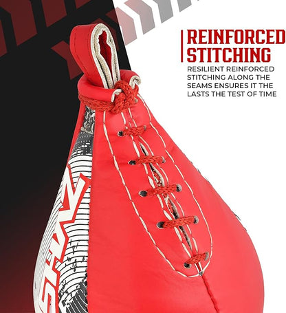 SHAZ Skin-Tec Leather Boxing Speed Bag with Swivel Punching Training Speedbag MMA Muay Thai Punch Speed Ball with Hanging Swivel Mount Dodge Striking Speedball