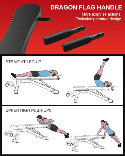 YouTen 1000 LB Adjustable Weight Bench 9-4-4 Almost 90° Incline