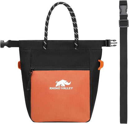 Rhino Valley Chalk Bag for Rock Climbing, No Leak Magnetic Climbing Chalk Bag with Handle, Climbing Chalk Bucket Gear with Adjustable Belt Zipper Pockets for Cross Fit, Weight Lifting