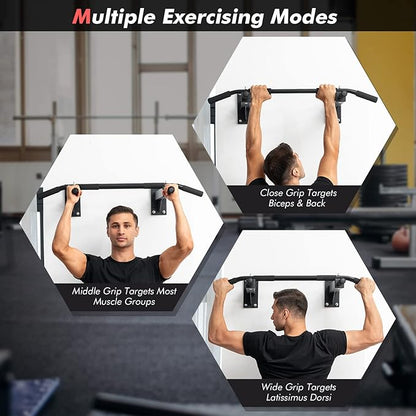 Goplus Wall Mounted Pull Up Bar 3 Grip 440 LBS