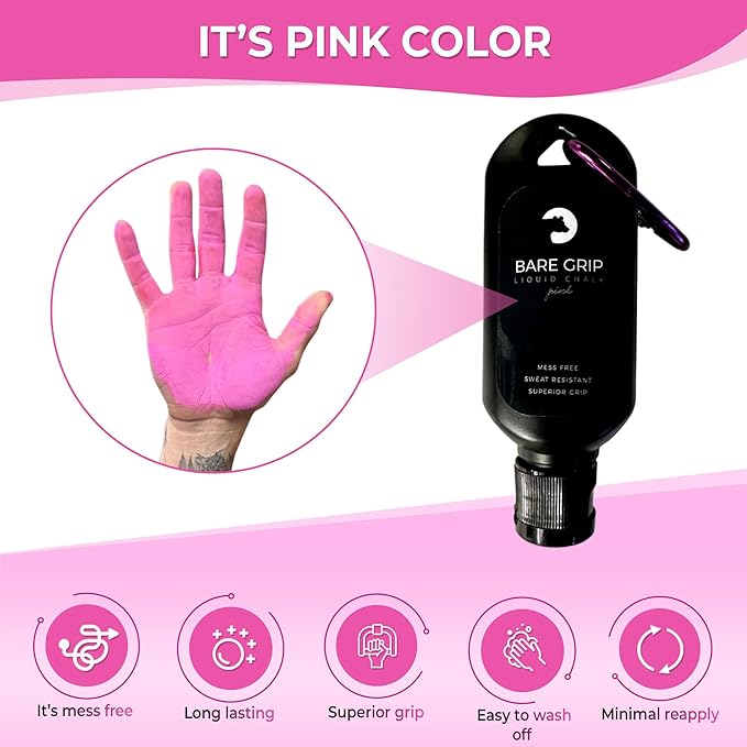 Pink Liquid Chalk for Weightlifting, Gymnastics, Rockclimbing, All Activities, Sweat Resistant for Superior Grip