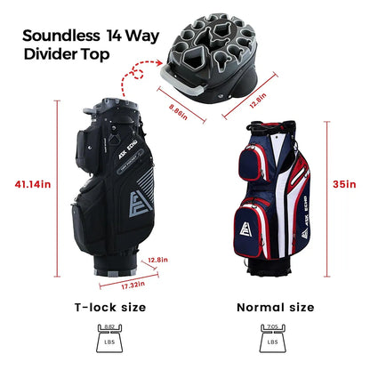 ASK ECHO 2024 T-Lock Golf Cart Bag with 14 Way Organizer Divider Top, Premium Cart Bag with Handles and Rain Cover, for Men