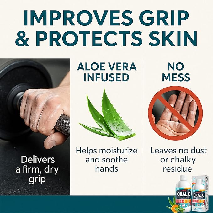 AloeGrip Liquid Chalk – 5 oz Grip Enhancer with Aloe Vera, Citrus & Mint Scent – Quick-Dry, Low Residue, Long-Lasting – for Gymnastics, Weightlifting, Rock Climbing, Cheerleading