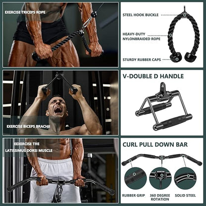 Solid Steel Cable Machine Accessories for Home Gym, Triceps Pull Down Attachment, Cable Attachments for Gym, LAT Pull Down Attachment Weight Fitness