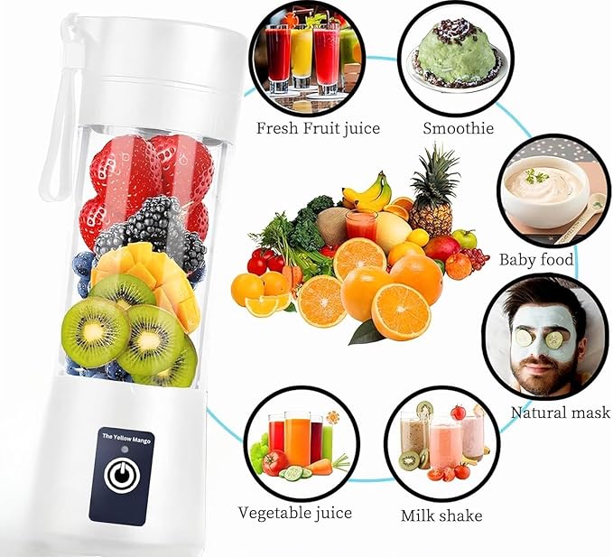 Portable Blender,Mini 6-blade Mixer for Smoothie,Milkshake, Juice, Mobile Hand juicer With USB Rechargeable For Travel, office, picnic, fitness (White)