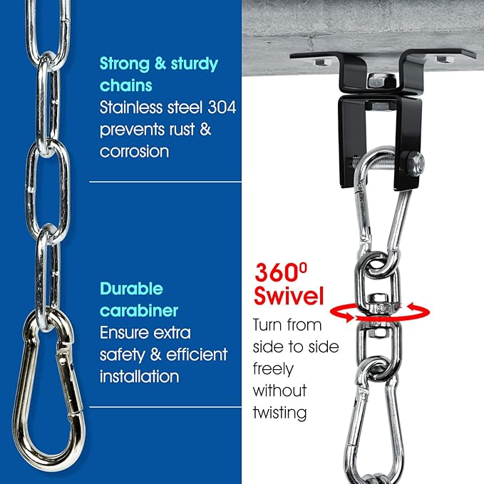 Yes4All Punching Bag Hangers, Swing Hanger For Punching Bag - Heavy Bag Hanger - Bag Chain For Boxing Stand - Indoor Outdoor Hanging, 360 Rotate Swivel,2 Screws, Heavy Bag Chain and Swivel