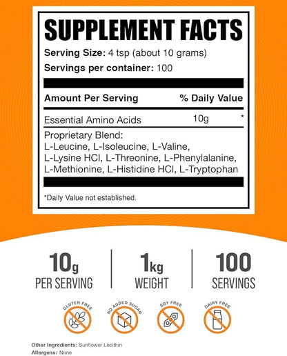 BulkSupplements.com Essential Amino Acids Powder - Essential Amino Acids Supplement, EAA Powder - Unflavored & Gluten Free, 10g per Serving, 1kg (Pack of 5) (11 lbs)