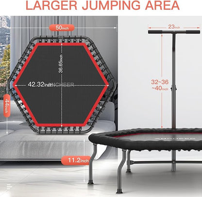 ANCHEER 50" Rebounder Trampoline for Adults With Bar, 550 LBS Mini Trampoline Quiet Exercise Bungee Jumping Cardio Trainer Workout