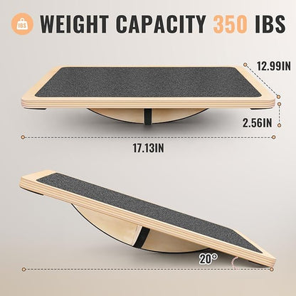 Professional Balance Board for Adults - Anti-Slip 350LBS Wobble Board for Physical Therapy, Standing Desk, Core Strength - Wooden Rocker Board
