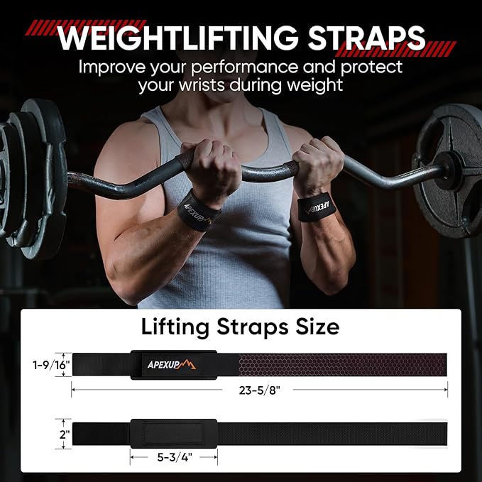 APEXUP Weight Lifting Straps for Weightlifting, Lifting Wrist Straps Gym, Deadlift Straps, Anti Slip Silicone and Neoprene Padded Weightlifting Straps Men Women Powerlifting, Strength Training