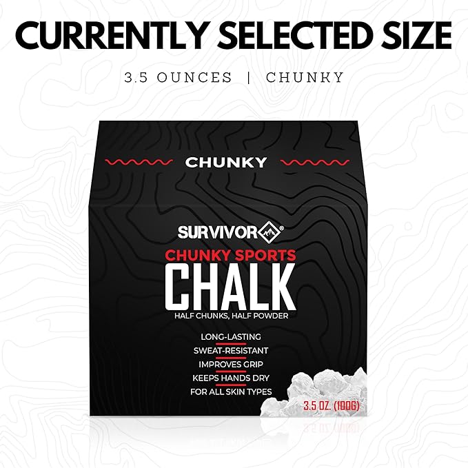 SURVIVOR Gym Chalk - Climbing Chalk, Lifting Chalk, Gymnastics Chalk - Pure Magnesium Carbonate Hand Chalk Powder, Weightlifting Chalk Gym - Rock Climbing Chalk for Weights