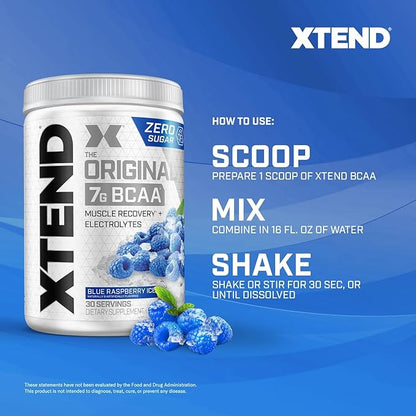 XTEND Original BCAA Powder 7g BCAA and 2.5g L-Glutamine, Sugar Free Post Workout Muscle Recovery Drink with Amino Acids for Men & Women, 30 Servings