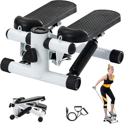 Mini Steppers for Exercise at Home, Stair Stepper with Resistance Bands Mini Stepper with 330LBS Loading Capacity, Hydraulic Fitness Stepper with LCD Monitor, Full Body Cardio Equipment