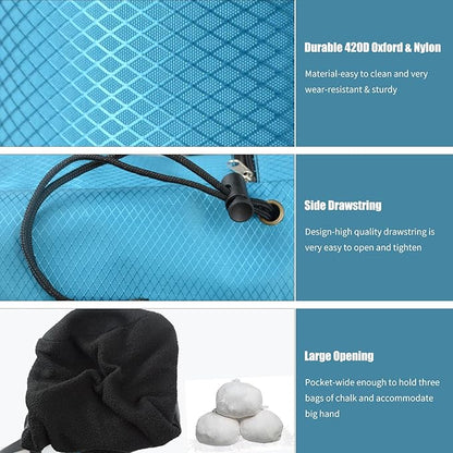 Chalk Bag for Rock Climbing, Chalk Bag with Zippered Pocket,Climbing Chalk Bag,Side Drawstring Closure for Rock Climbing Weight Lifting Gymnastics Workout,Blue