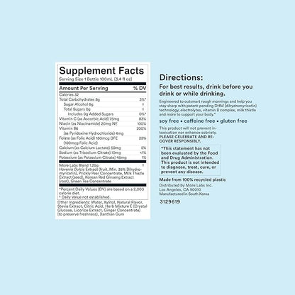 Morning Recovery Electrolyte, Milk Thistle Drink Proprietary Formulation to Hydrate While Drinking for Morning Recovery, Highly Soluble Liquid DHM, Sugar-Free Lemon, Pack of 6