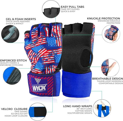 WYOX Gel Boxing Hand Wraps Inner Gloves for Men & Women, 80cm Quick Wrist Straps, Padded Knuckle Protection for Muay Thai Kickboxing, Hand Wraps for Boxing & Martial Arts