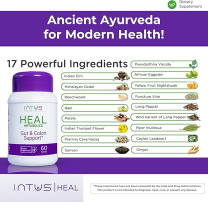 Intus Heal – Gut Health Intus Herbal Support for Digestive Support – Ayurvedic Blend for Complete Wellness – 60 Tablets for Men and Women
