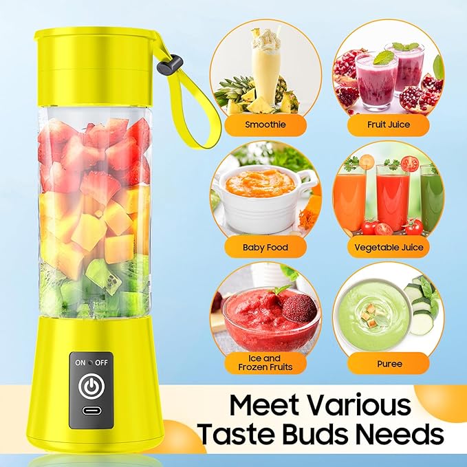 Portable Personal Size Mini Blender - 2025 Upgraded Cordless Blender for Smoothies & Shakes, Type-C Rechargeable, 380Ml Traveling BAP Free Juicer Cup for Sports/Travel/Home, 20000Rpm/Min Speed