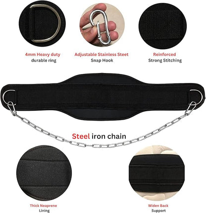 Dip Belt For Weightlifting - 37'' Chain Pull 550lbs Weight