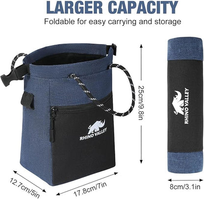 Rhino Valley Chalk Bag for Rock Climbing, No Leak Magnetic Climbing Chalk Bag with Handle, Climbing Chalk Bucket Gear with Adjustable Belt Zipper Pockets for Cross Fit, Weight Lifting