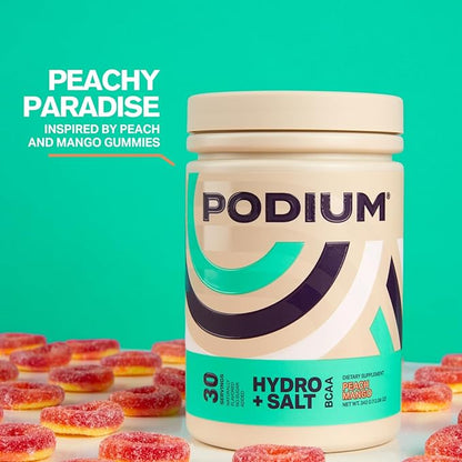 Podium Nutrition, Instantized BCAA Powder, Hydro and Salt, Mango Peach, 30 Servings, Electrolytes, Hydration, Recovery