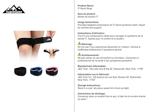 supregear IT Band Strap （2-Pack）- It Band Relief - Outside of Knee Pain, Iliotibial Band Syndrome Brace - Adjustable Support for Running and Exercise - Athletic Stabilizer for Men, Women