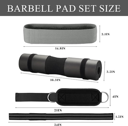 Barbell Pad Set,10 Pcs Barbell Pads for Hip Thrust Squat & Lunges Support,with 2 Workout Ankle Straps, 2 Gym Straps Weight Lifting, 2 Gym Gloves, Resistance Band, Olympic Bar Pad,Carry Bag