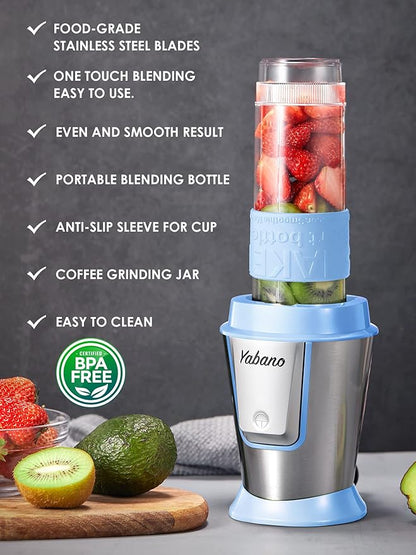 Personal Blender, Electric Shake Bottle with 2 x 20oz Travel Bottle and Coffee/Spices Jar, Portable Shaker Cups for Protein Shakes, 500W Single Serve Blender for Shakes and Smoothies, Sports(Blue)