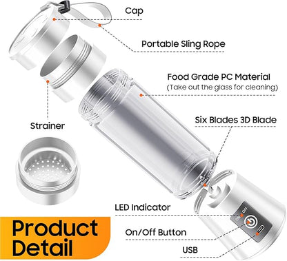 Portable Personal Size Mini Blender - 2025 Upgraded Cordless Blender for Smoothies & Shakes, Type-C Rechargeable, 380Ml Traveling BAP Free Juicer Cup for Sports/Travel/Home, 20000Rpm/Min Speed