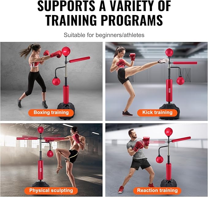 VEVOR Boxing Speed Trainer, Punching Bag with Stand, Reflex Boxing Bag for Teens & Adults, Height Adjustable Free Standing Strike Bag Set with Gloves, Workout Speed Bag for Home Gym Training