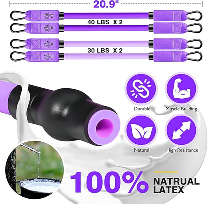Pilates Bar Kit With Resistance Bands, Workout Equipment for Legs, Hip, Waist, Arm, Squats Exercise Equipment for Home Workouts, Adjustable 3-Section Bar Kit for Women & Men