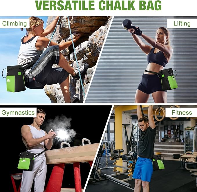 Rhino Valley Chalk Bag for Rock Climbing, No Leak Magnetic Climbing Chalk Bag with Handle, Climbing Chalk Bucket Gear with Adjustable Belt Zipper Pockets for Cross Fit, Weight Lifting