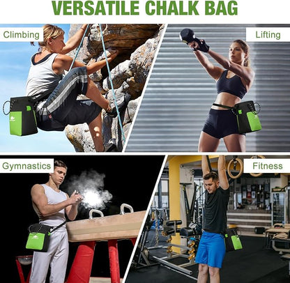 Rhino Valley Chalk Bag for Rock Climbing, No Leak Magnetic Climbing Chalk Bag with Handle, Climbing Chalk Bucket Gear with Adjustable Belt Zipper Pockets for Cross Fit, Weight Lifting