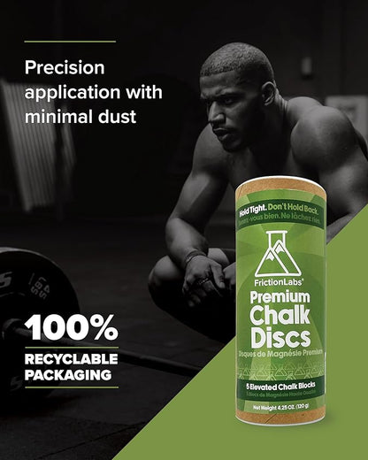 Friction Labs Chalk Discs - Premium Gym Chalk Blocks for Rock Climbing, Weight Lifting, Gymnastics, & Bowling - Moisture Absorbing Gym Chalk- 5 Individual 0.85oz Block Chalk Discs