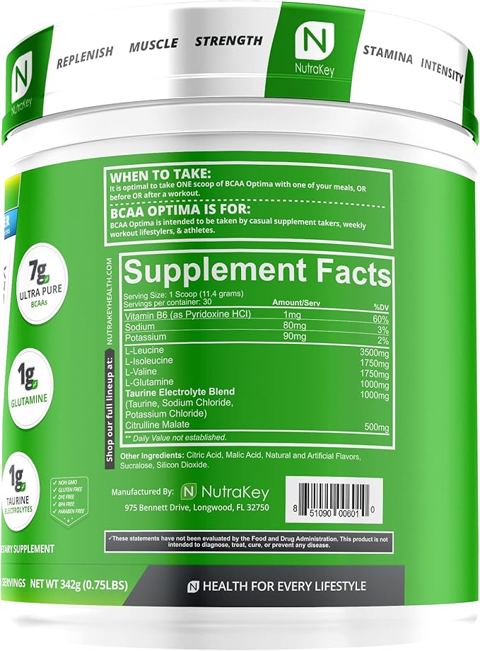 NutraKey BCAA Optima Post Workout Recovery Complex, No Sugar, No Carb, Recovery Aid, Blue Raspberry