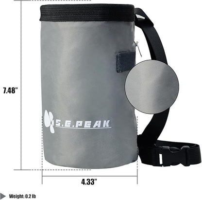 Chalk Bag for Rock Climbing, Chalk Bag with Zippered Pocket,Climbing Chalk Bag,Side Drawstring Closure for Rock Climbing Weight Lifting Gymnastics Workout, Gray