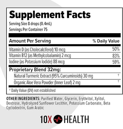 10X Health Turmeric Curcumin Supplement with Vitamin D3 & B12 - Immune Support, Heart Health, and Joint Supplements for Women and Men