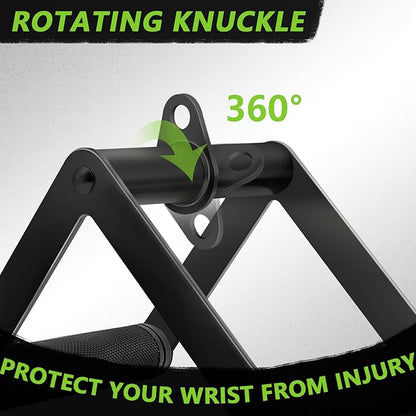 Double D Row Handle Cable Attachment for Weight Workout, Steel with Non-Slip Rubber Grip (Black)