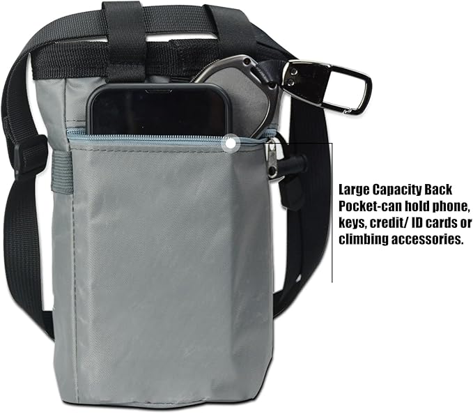 Chalk Bag for Rock Climbing, Chalk Bag with Zippered Pocket,Climbing Chalk Bag,Side Drawstring Closure for Rock Climbing Weight Lifting Gymnastics Workout, Gray