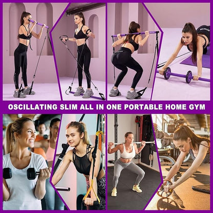 Ultimate Pilates bar kit.Multiple Fitness bar with Resistance Bands, Ab Rollers. Core Strength Training Equipment. Squat Machine for Men and Women. Portable Home Gym