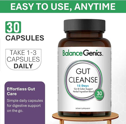 15 Day Gut Cleanse - Natural Plant-Based Colon Cleanser for Digestive Support - Daily Gut Health Supplement for Men & Women -30 Capsules