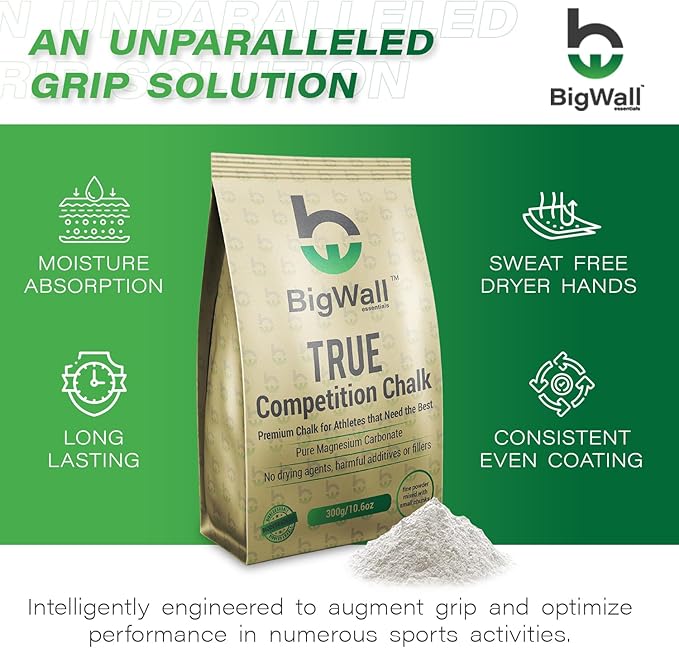 BigWall True Competition Chalk Powder 300g/10.6oz - Premium Grade for Enhanced Grip and Performance | 100% Pure Magnesium Carbonate | Perfect for Climbing, Weightlifting, Gymnastics | Long-Lasting