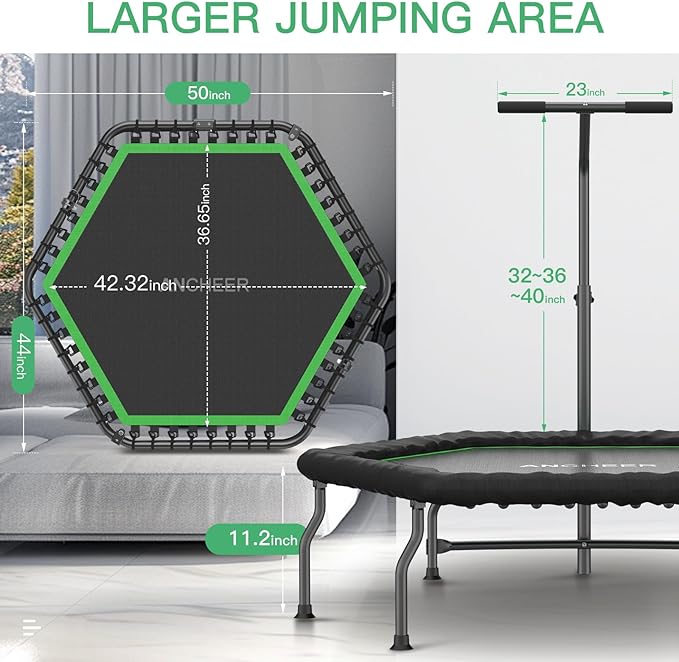 ANCHEER 50" Rebounder Trampoline for Adults With Bar, 550 LBS Mini Trampoline Quiet Exercise Bungee Jumping Cardio Trainer Workout