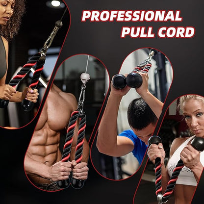 tchrules Universal Tricep Rope Pull Down, 27 Inch Heavy Duty Rope Length, Easy to Grip & Non Slip Cable Workout Exercise Machine Attachment, Suitable for Professional Gyms