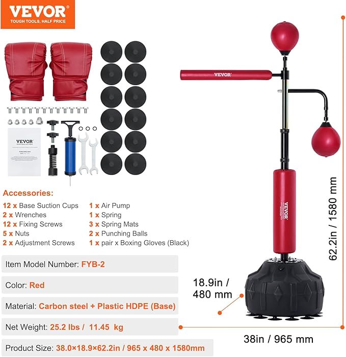 VEVOR Boxing Speed Trainer, Punching Bag with Stand, Reflex Boxing Bag for Teens & Adults, Height Adjustable Free Standing Strike Bag Set with Gloves, Workout Speed Bag for Home Gym Training